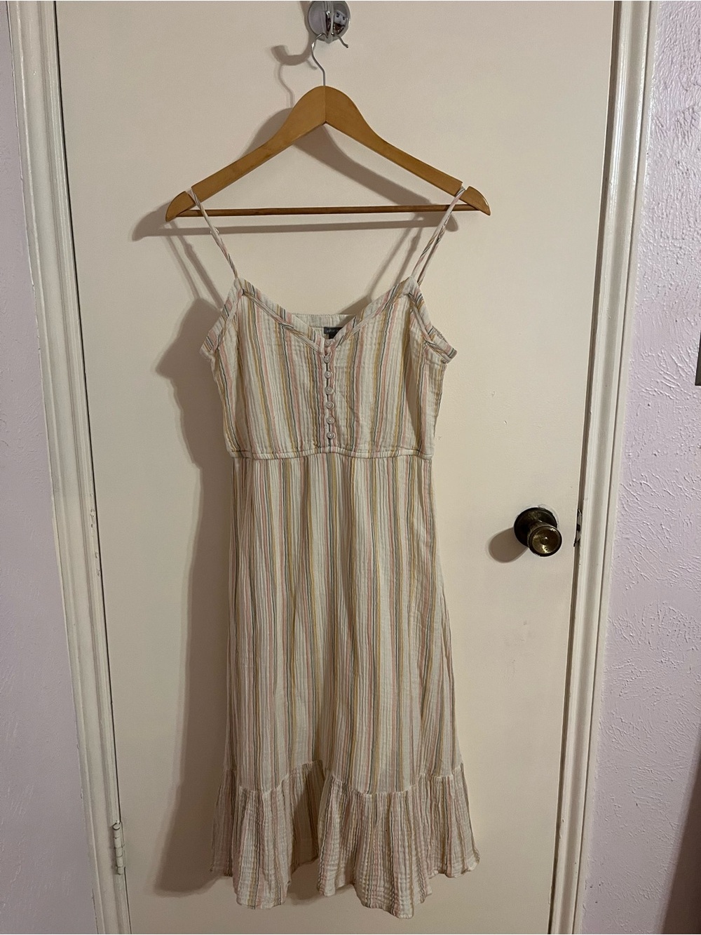 aerie Cream Striped Spaghetti‑Strap Midi Dress